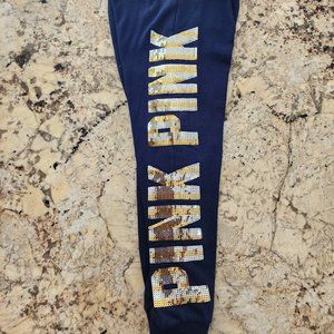 Victoria secret pink joggers blue with gold and silver sequin logo size XS